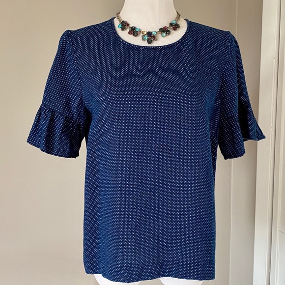 J. Crew Tops - J Crew - Navy Polka Dot Top